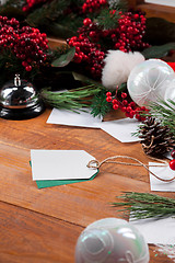 Image showing The wooden table and Christmas decoration
