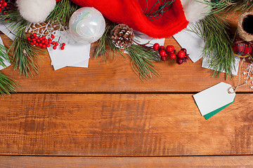 Image showing The wooden table with Christmas decorations 