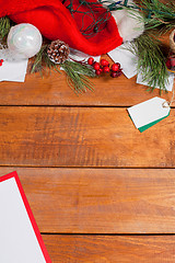 Image showing The wooden table with Christmas decorations 