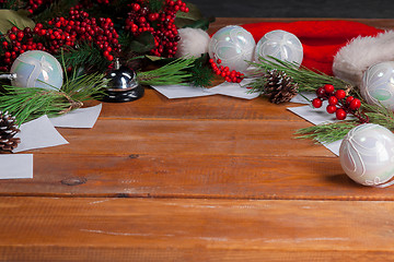 Image showing The wooden table with Christmas decorations 