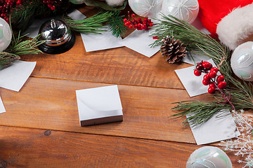 Image showing The wooden table with Christmas decorations 