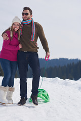 Image showing happy young couple having fun on fresh show on winter vacation