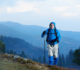 Image showing advanture man with backpack hiking