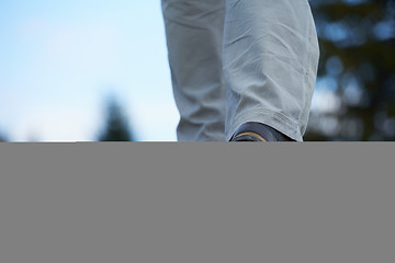 Image showing hiking man with trekking boots