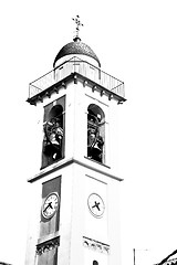 Image showing ancien clock tower in italy europe old  stone and bell