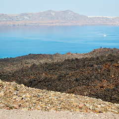 Image showing volcanic land in europe santorini greece sky and mediterranean s