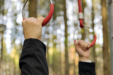 Image showing hands on outdoor fitness machine
