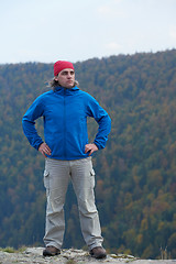 Image showing advanture man with backpack hiking