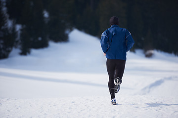 Image showing jogging on snow in forest