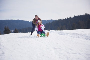 Image showing happy young couple having fun on fresh show on winter vacation