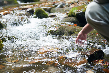 Image showing man drinking fresh water from spring