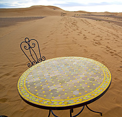 Image showing table and seat in desert  sahara morocco    africa yellow sand