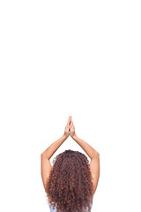 Image showing Studio shot of a young fit woman doing yoga exercises.