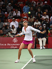 Image showing Maria Sharapova eyes the ball at Qatar Open