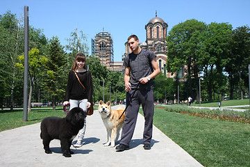 Image showing Walking with puppies