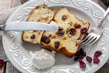 Image showing Cottage cheese casserole on a plate close-up.