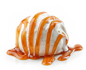 Image showing Ice cream with caramel sauce