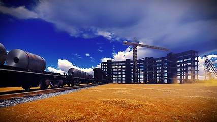 Image showing construction site at sunset