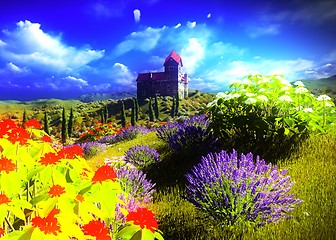 Image showing Beautiful landscape with flowers