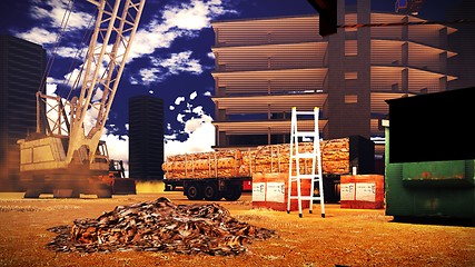 Image showing construction site at sunset