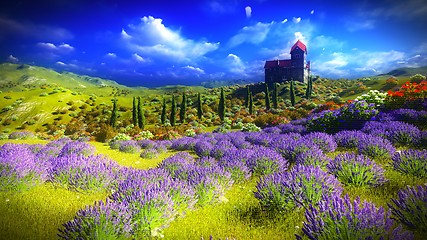 Image showing Beautiful landscape with flowers