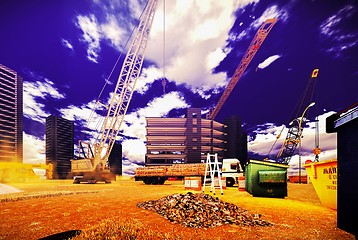 Image showing construction site at sunset