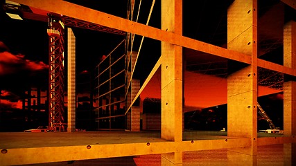 Image showing construction site at sunset
