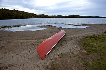 Image showing Algonquin Park Muskoka Ontario Red Canoe