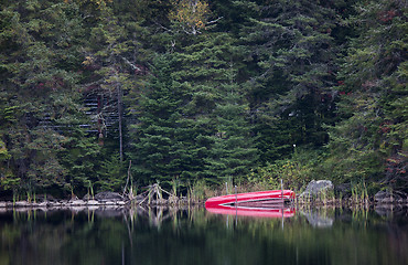 Image showing Algonquin Park Muskoka Ontario Red Canoe