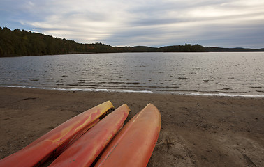 Image showing Algonquin Park Muskoka Ontario Red Canoe