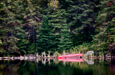 Image showing Algonquin Park Muskoka Ontario Red Canoe