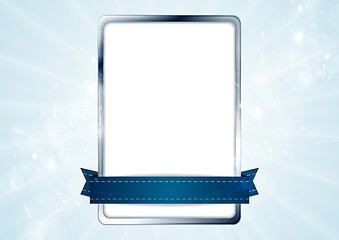 Image showing Blank white rectangle with silver frame and blue tape