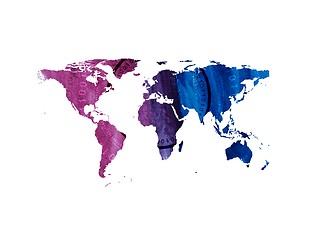 Image showing Bright tech watercolor world map