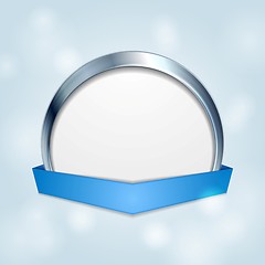 Image showing Blank circle frame with blue ribbon