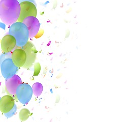 Image showing Bright balloons and confetti background