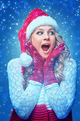 Image showing portrait of girl dressed in santa hat 