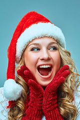 Image showing portrait of girl dressed in santa hat 