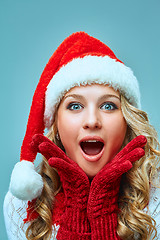 Image showing portrait of girl dressed in santa hat 