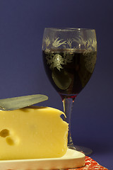 Image showing red wine and cheese