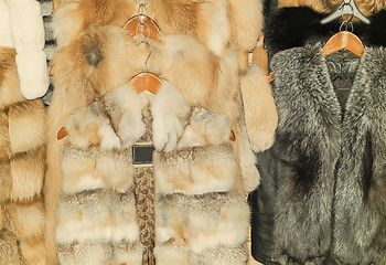 Image showing Coats made of natural fur for sale.