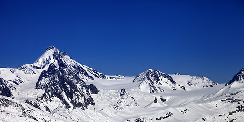Image showing Panoramic view on winter Caucasus Mountains in nice sun day