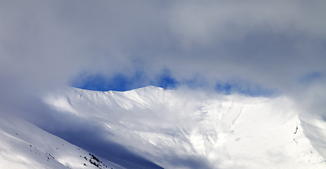 Image showing Panoramic view on off-piste slope in mist