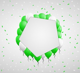 Image showing pentagon badge and green balloons