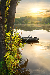 Image showing Inflatable boat on river