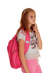 Image showing Schoolgirl thinking with backpack.