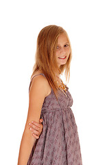 Image showing Lovely little girl in dress standing.