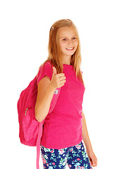 Image showing Smiling schoolgirl with her thumps up.