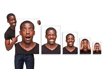 Image showing The collage of different emotions from an attractive African-American man