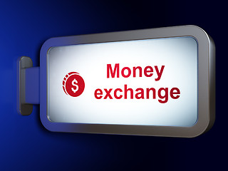 Image showing Currency concept: Money Exchange and Dollar Coin on billboard background