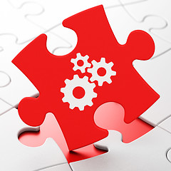 Image showing Advertising concept: Gears on puzzle background